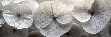 Close-Up of Delicate White Hydrangea Petals, Floral Background, Nature Texture, Abstract Patternの素材