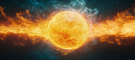 Fiery Soccer Ball Dynamic Image Showcasing The Energy And Motion Of A Burning Footballの素材