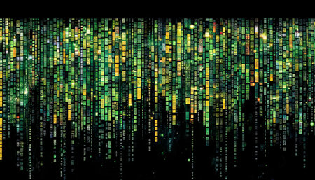 Digital Rain of Binary Code Abstract Green and Yellow Illustration representing Technologyの素材