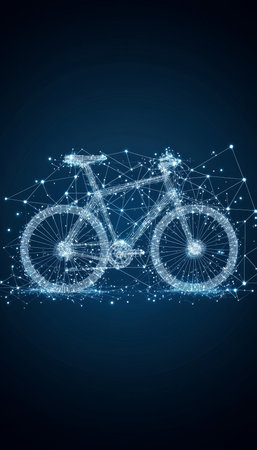 Abstract Low Poly Bicycle Silhouette. Connection Structure. Polygonal Design. Digital Visualization.の素材