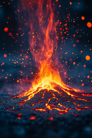 Blazing Inferno Molten Lava And Sparks Erupt, Creating A Fiery Spectacle., Landscapeの素材