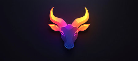 Neon Bull Head Logo Vibrant Gradient Design on Black Background, Modern, Minimalist Branding.の素材