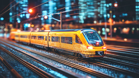 High-Speed Train Races Through Futuristic Cityscape, Embracing Innovation and Connectivityの素材
