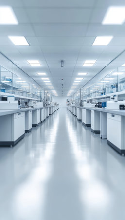 Empty Laboratory Interior, Modern Science Research Center, Clean Sterile Room, Experimentationの素材