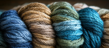 Close-up of Soft Yarn in Icy Blue and Deep Green, Showcasing Fiber Art and Creativityの素材