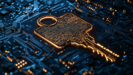 Illuminated Digital Key Symbolising Access and Unlocking Opportunities in Technologyの素材