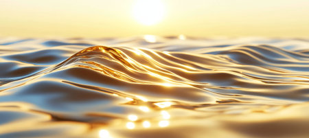 Liquid gold texture. Abstract background with golden waves. Golden surface of the sea at sunset.の素材