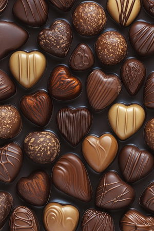 Assortment of Delicious Heart Shaped Chocolates, Perfect for Valentines Day Backgroundの素材