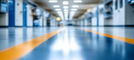 Blurred Science Lab Interior With Working Space And Perspective Floor, Abstract Background.の素材