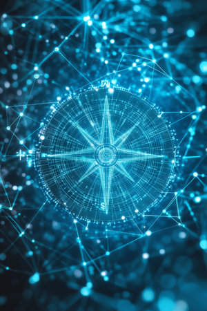 Digital Compass, Navigation and Guidance in Cyberspace, Technology Concept, Futuristic Backgroundの素材