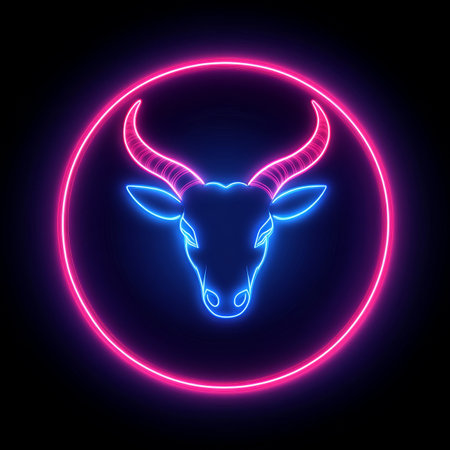 Neon Capricorn Zodiac Sign on a Black Background A Vibrant and Modern Astrological Illustrationの素材