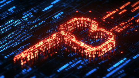 Glowing Digital Key Symbol on Futuristic Circuit Board, Concept of Digital Security and Encryptionの素材