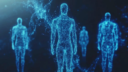 Network of Interconnected Human Figures, Digital Representation of Social Connectionsの素材
