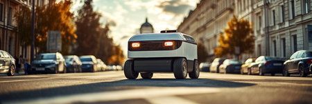 Autonomous Delivery Robot Navigates Busy City Street, Revolutionizing Last-Mile Logisticsの素材