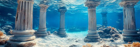Sunken City Pillars Exploring the Ruins of a Lost Civilization Underwater, Archaeology Conceptの素材