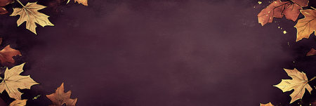 Elegant Autumn Splendor Golden Fall Foliage on Rich Wine Textured Background with Copy Space.の素材