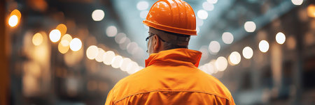 Construction Engineer in Hard Hat Examining Construction Site, Industrial Safety Conceptの素材