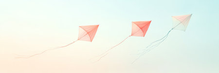 Three Red Kites Flying High Against a Serene Sky A Minimalist Depiction of Summer Fun.の素材