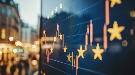 EU Economy Trend Stock Market Graph with European Union Flag, Finance, Digital Infographicsの素材