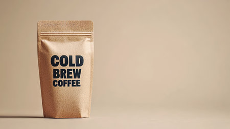 Recyclable Coffee Package Mockup, Kraft Paper Pouches Packaging with Cold Brew Coffee Labelの素材