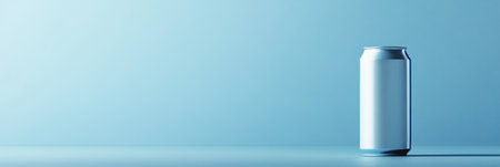 Blank Aluminum Beverage Can Mockup On Blue Background Minimalist Packaging Design, 3D Renderの素材