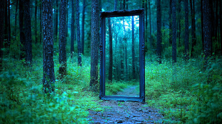 Mysterious Mirror Portal, Enchanted Forest Pathway Leading to Another World, Magical Doorwayの素材