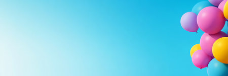 Festive Bunch Colorful Balloons Vibrantly Popping Against a Cool Cyan Summer Skylineの素材