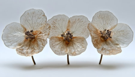 Honesty, Silver Dollar Plant Seed Pods on a Bright,White Baackdrop, Emphasising Papery Texture,の素材