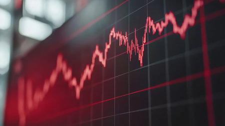 Financial Chart With Red Uptrend Line Graph On A Black Background, Stock Market Growthの素材