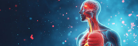 The Intricate Nervous and Respiratory Systems A 3D Illustration on a Blue Medical Backgroundの素材