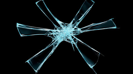 Damaged glass window or door in a store, office, or residential building settingの素材