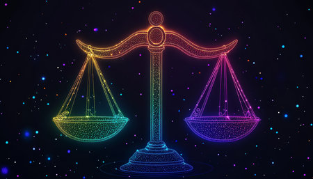 Rainbow Scales Of Justice On A Starry Background For Astrology, Law, And Order Concept.の素材