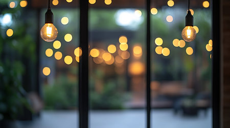 Cozy Abstract Interior, Blurred Working Space with Defocused White Lights Creating a Comforting Glowの素材