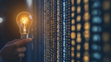 Businessman With Bright Idea Innovation, Data Analysis, and Success in the Digital Worldの素材