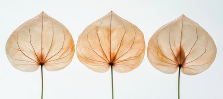 Trio of Honesty Seed Pods, Isolated On White Delicate, Papery Texture of Lunaria Annuaの素材
