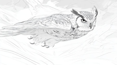 Great Horned Owl in Flight, Black and White Wildlife Photography, Majestic Bird of Preyの素材