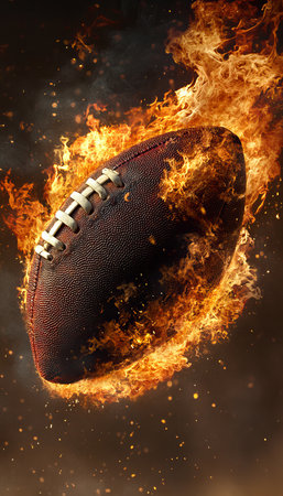 Fiery Football Explosion Gridiron Action Ignites with Blazing Intensity in Dramatic Sports Photoの素材