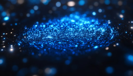 Blue Technology Background, Cybersecurity, Biometrics, Digital Security, Circle of Technologyの素材