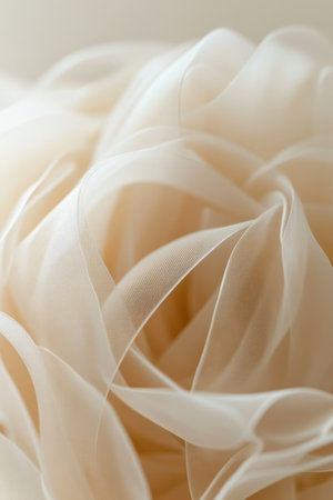 Dreamy Pastel Lightness Beige fabric folds bathed in warm light with glimmering transparent folds.の素材