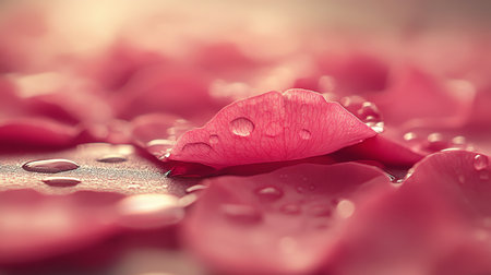 Delicate Pink Rose Petals With Water Droplets, Soft Bokeh Background Romantic Floral Themeの素材