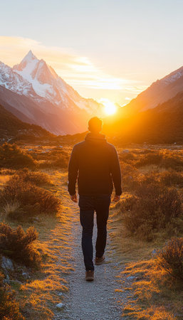 Scenic Mountain Sunrise Hike Embracing Adventure, Tranquility, and Breathtaking Viewsの素材