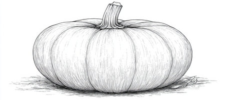 Black And White Illustration Of A Whole Pumpkin, Vegetable, Fresh Produce, Autumn Harvestの素材