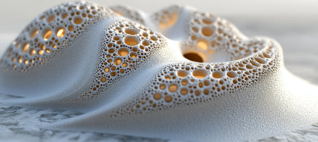 White Porous Organic Surface with Air Bubbles, Futuristic Bioluminescent Texture Backgroundの素材