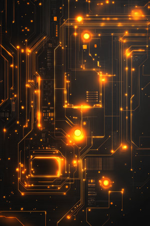 Glowing Circuitry Abstract Technology Background with Intricate Lines and Luminous Elementsの素材