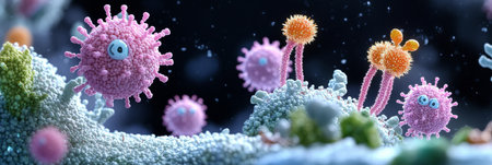 Microscopic View Of Vibrant Cellular Structures With Detailed Textures, Realistic 3D Renderingの素材