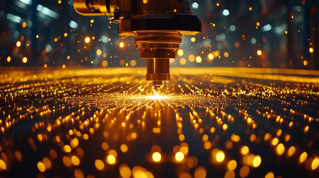 CNC Milling Machine in Action Cutting Metal with Precision and Sparks, Industrial Technologyの素材