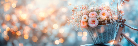 Vintage Bicycle with Flower Basket in Spring A Serene Journey Through Enchanted Natureの素材