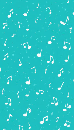 Turquoise Background With Dancing Musical Notes, Music Seamless Pattern, Notes Symbol Patternの素材