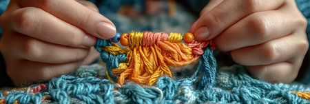 Hands Crafting Colorful Friendship Bracelets A Close-Up of DIY Creativity and Playful Designの素材