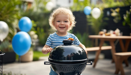 Toddler s Joy Backyard Barbecue Fun, Celebrating Summer with Smiles and Picnic Delightsの素材